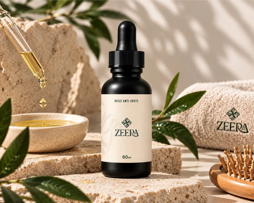 Actifs de l'huile anti-chute Zeera : huile de Shikakai, huile de Mahlab et poudre de Tulsi pour fortifier les racines