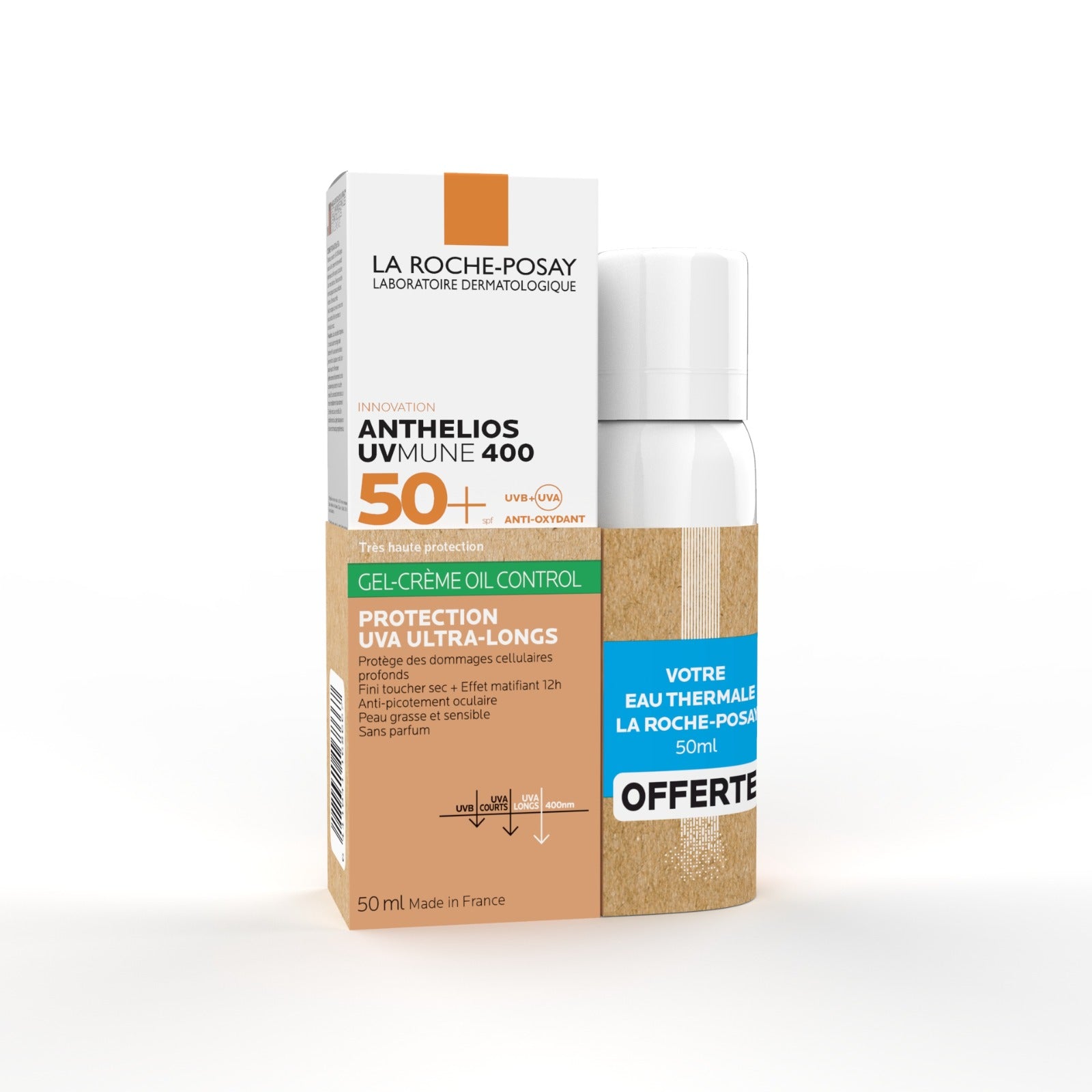La Roche-Posay Anthelios Crème Teintée SPF50 + Effaclar Gel — pack solaire matifiant peau grasse Maroc