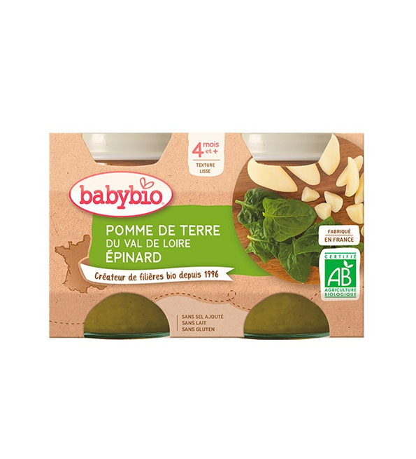 Babybio وعاء بطاطس وسبانخ 2 × 130 جم