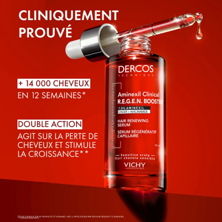 Vichy Dercos REGEN Booster — résultats cliniques +68% volume +14000 cheveux 12 semaines