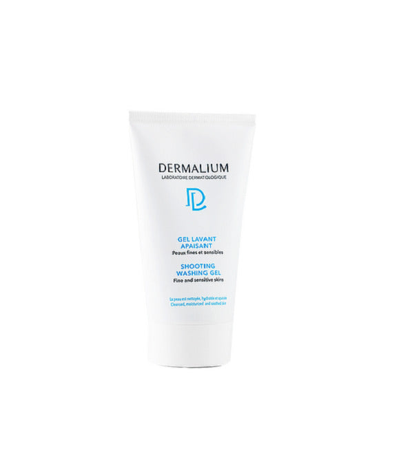Dermalium gel lavant apaisant 150 ml, tube blanc, nettoyant visage peaux fines et sensibles