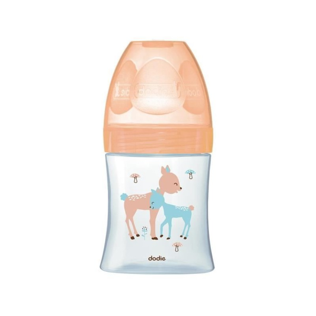 Dodie Biberon Sens+ Verre 150ml Beige Tétine Plate Anti-Colique D1 0-6 mois