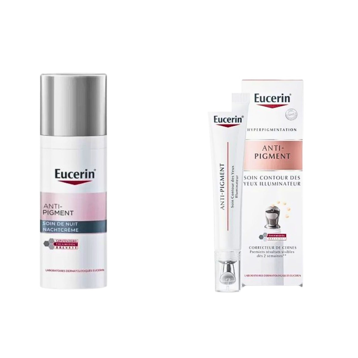 Eucerin Anti-Pigment Soin de Nuit et Contour des Yeux Illuminateur 15 ml, flacon pompe et tube applicateur