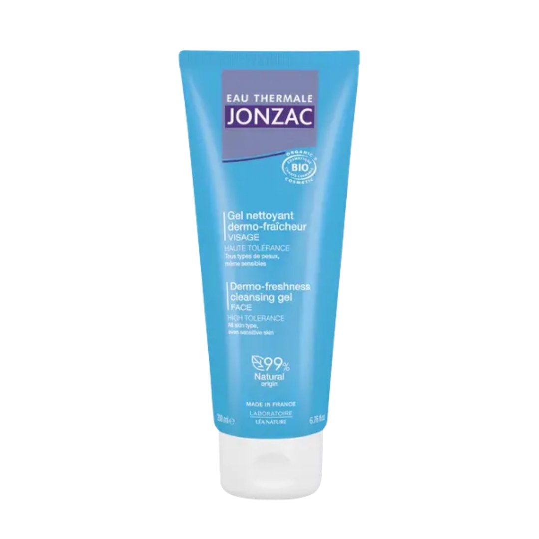 Eau Thermale Jonzac gel nettoyant dermo-fraîcheur 200 ml, tube bleu, nettoyant visage bio