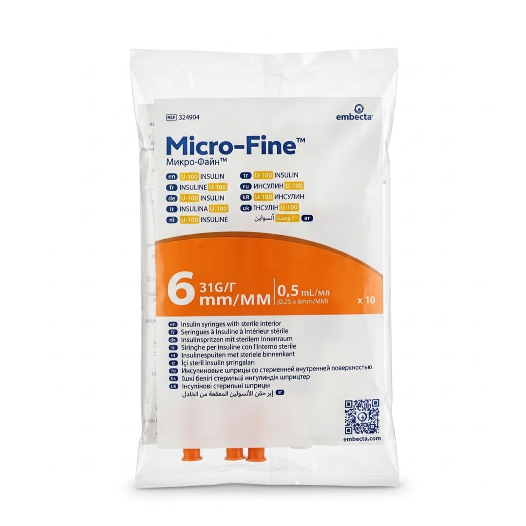 Embecta - Seringue à Insuline Micro-Fine 0,5 ml 31G 6 mm U-100 Sachet de 10
