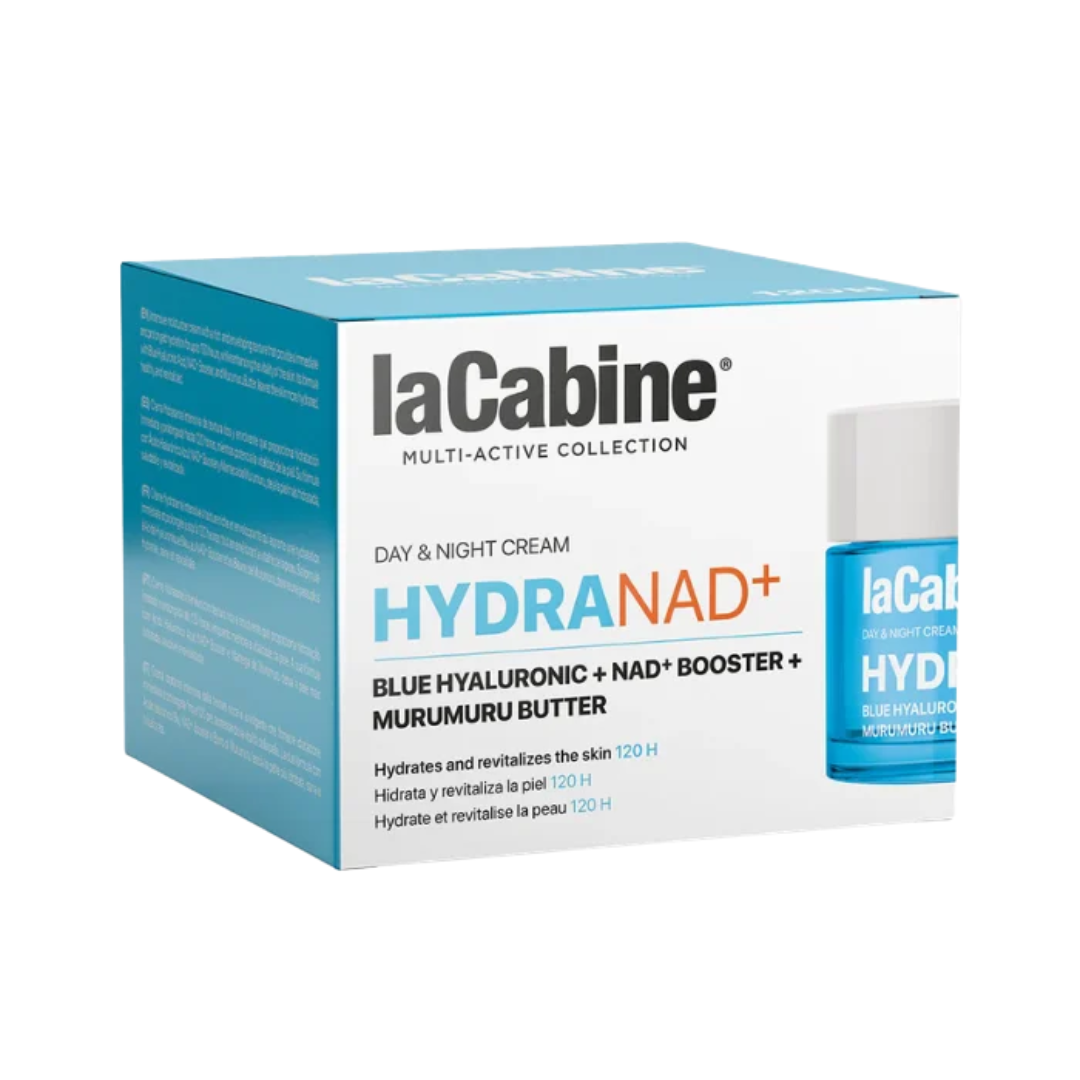 La Cabine Hydranad+ crème hydratante visage jour et nuit 50 ml, boîte bleue et pot