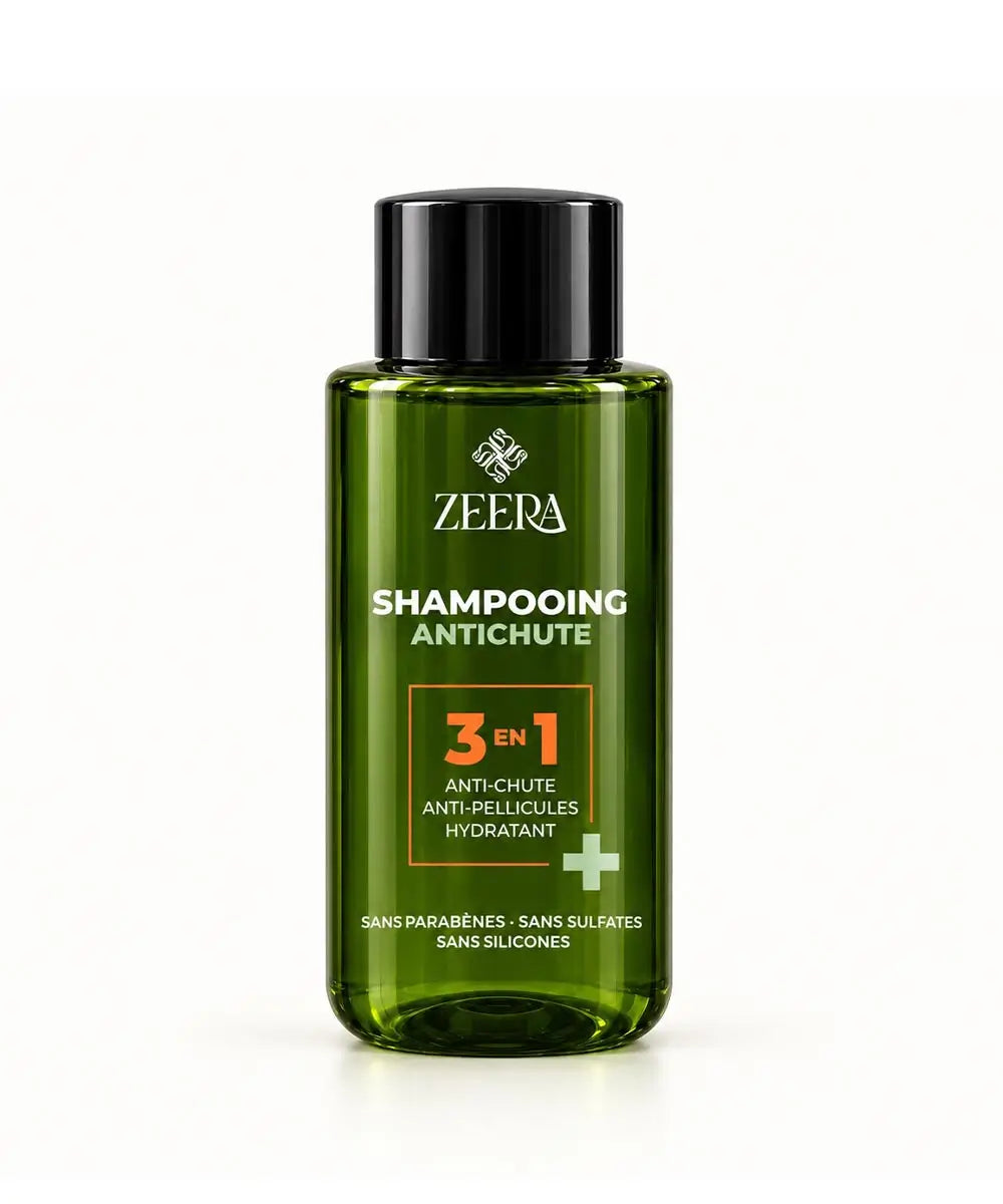 Zeera Shampoing Anti-Chute 3en1 flacon vert, anti-chute anti-pellicules hydratant, sans sulfates - ParaSmart Maroc